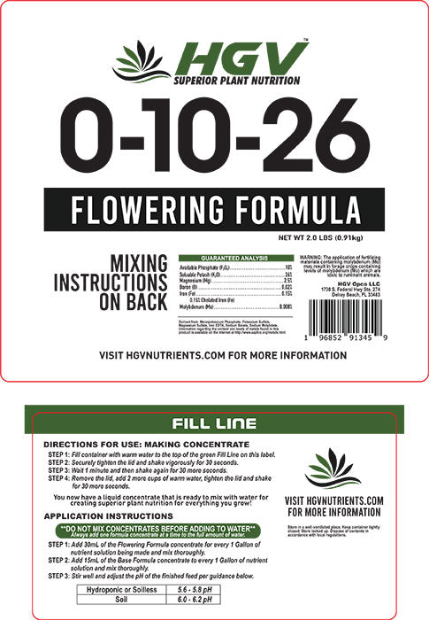 HGV Nutrients Flowering Formula 0-10-26, 1 Gallon Jug