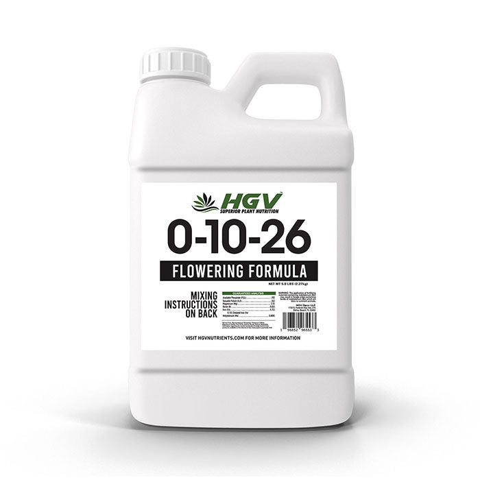 HGV Nutrients Flowering Formula 0-10-26, 2.5 Gallon Jug