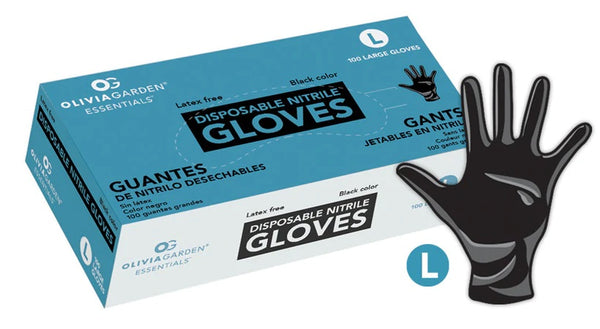 Olivia Garden Essentials Black Nitrile Gloves 5 Mil - X-Large - Pack of 100