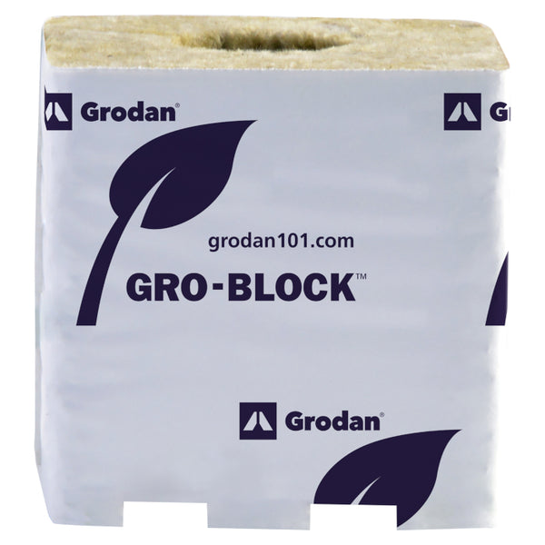 Grodan Gro-Block Improved GR10 Large with Hole, Unwrapped, 4" x 4" x 4" - Case of 144
