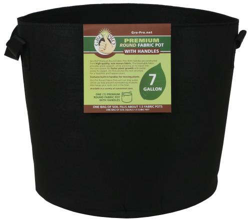 Gro Pro Premium Round Fabric Pot with Handles, 7 Gallon - Black