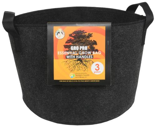 Gro Pro Essential Round Fabric Pot w/ Handles 3 Gallon - Black (72/Cs)