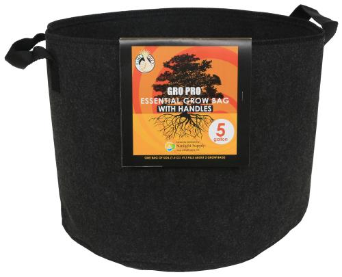 Gro Pro Essential Round Fabric Pot w/ Handles 5 Gallon - Black (90/Cs)