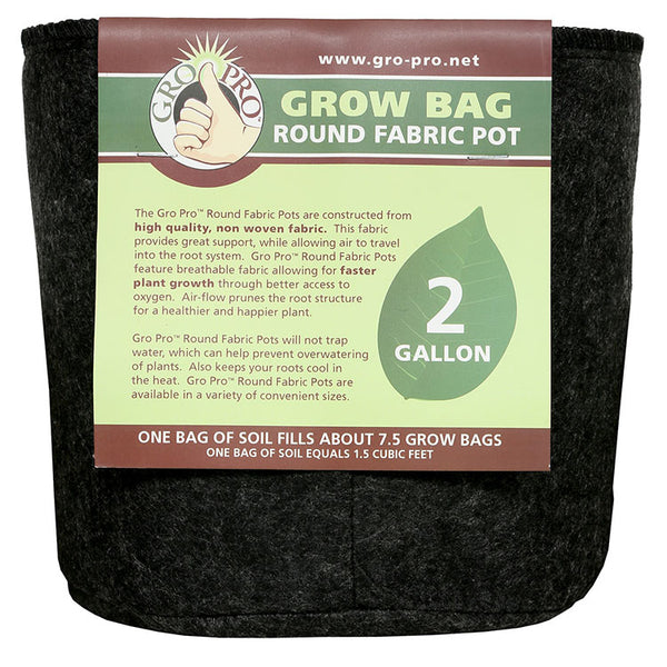 Gro Pro Premium Round Fabric Pot, 2 Gallon - Black