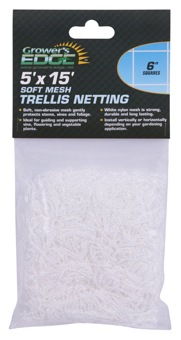 Grower's Edge Soft Mesh Trellis Netting 5 ft x 15 ft with 6 in Squares - White