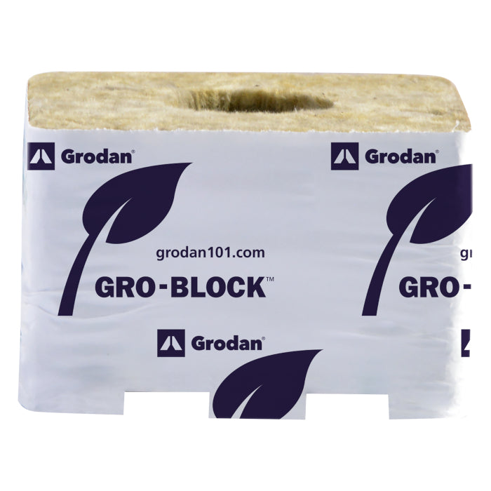 Grodan Gro-Block Improved GR6.5 Small with Hole, Unwrapped, 4" x 4" x 2.5" - Case of 216
