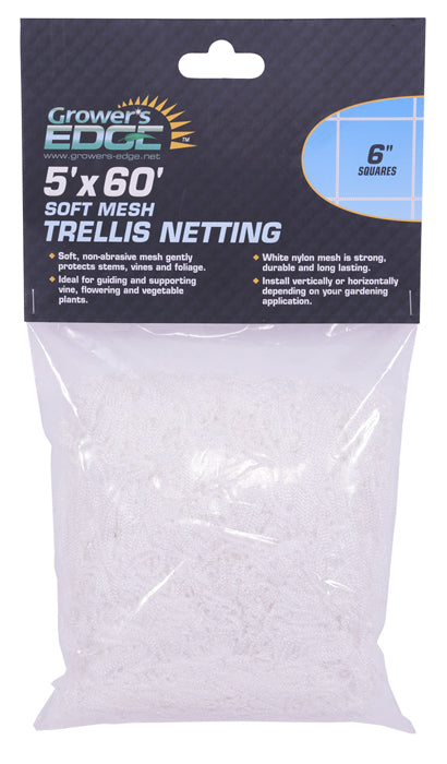 Grower's Edge Soft Mesh Trellis Netting 5 ft x 60 ft with 6 in Squares - White